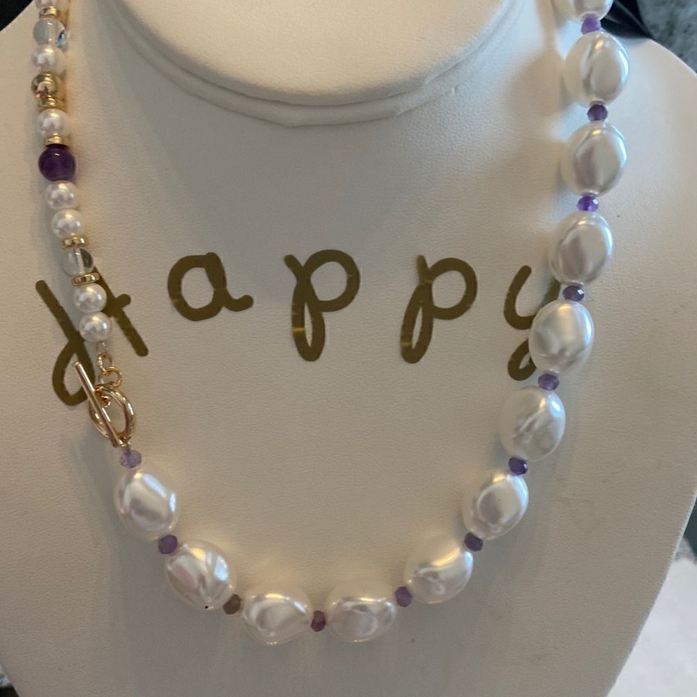 Christian Siriano NWT Necklace gold transparent purple pearls beads
